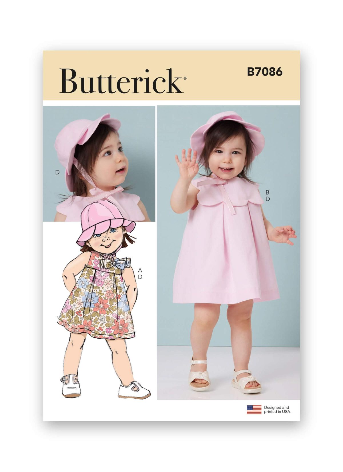 Butterick Sewing Pattern B7086 Toddlers' Dresses, Knickers and Hat
