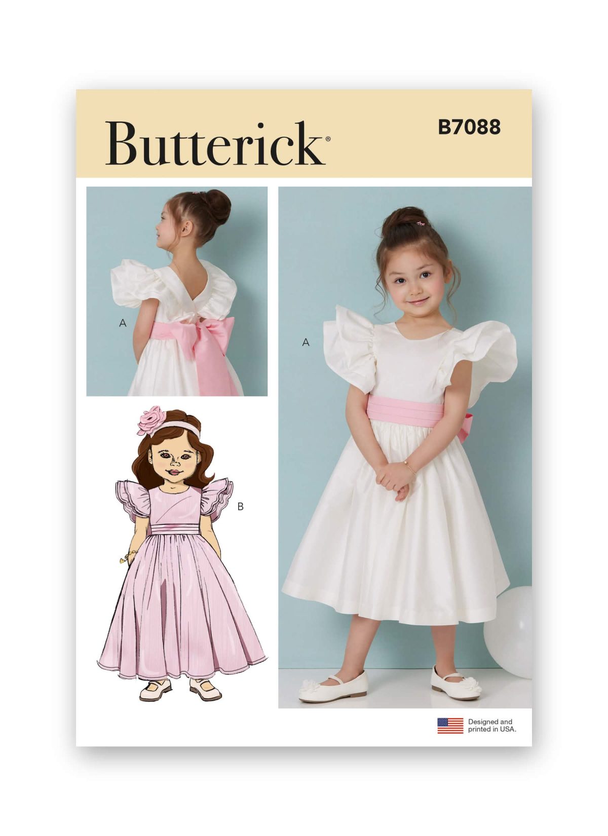 Butterick Sewing Pattern B7088 Children's Dress in Two Lengths and Tie Belt