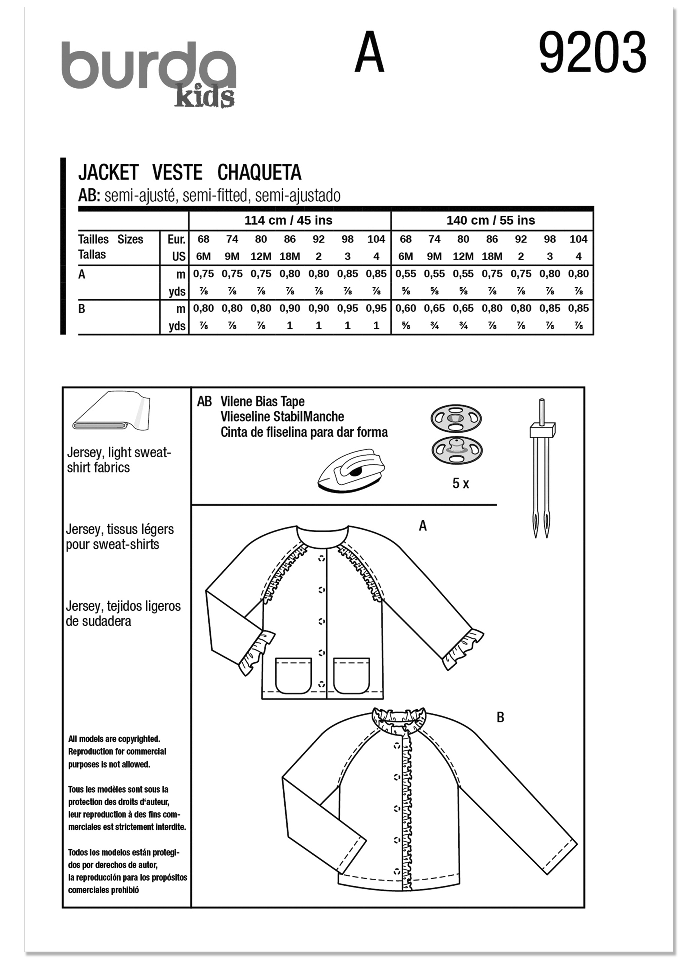 Burda Style Sewing Pattern 9203 Children's Jackets