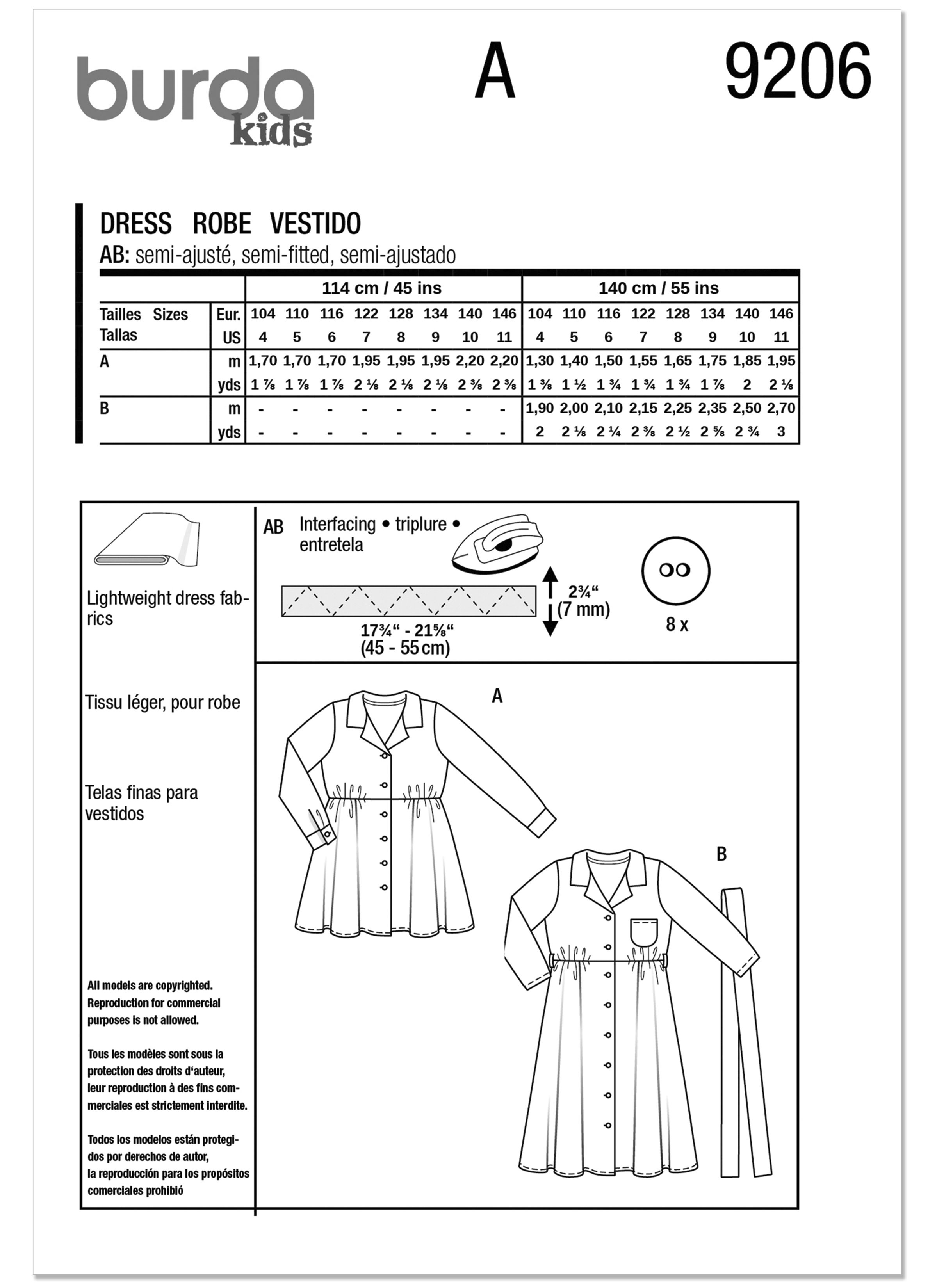 Burda Style Sewing Pattern 9206 Children's Dresses