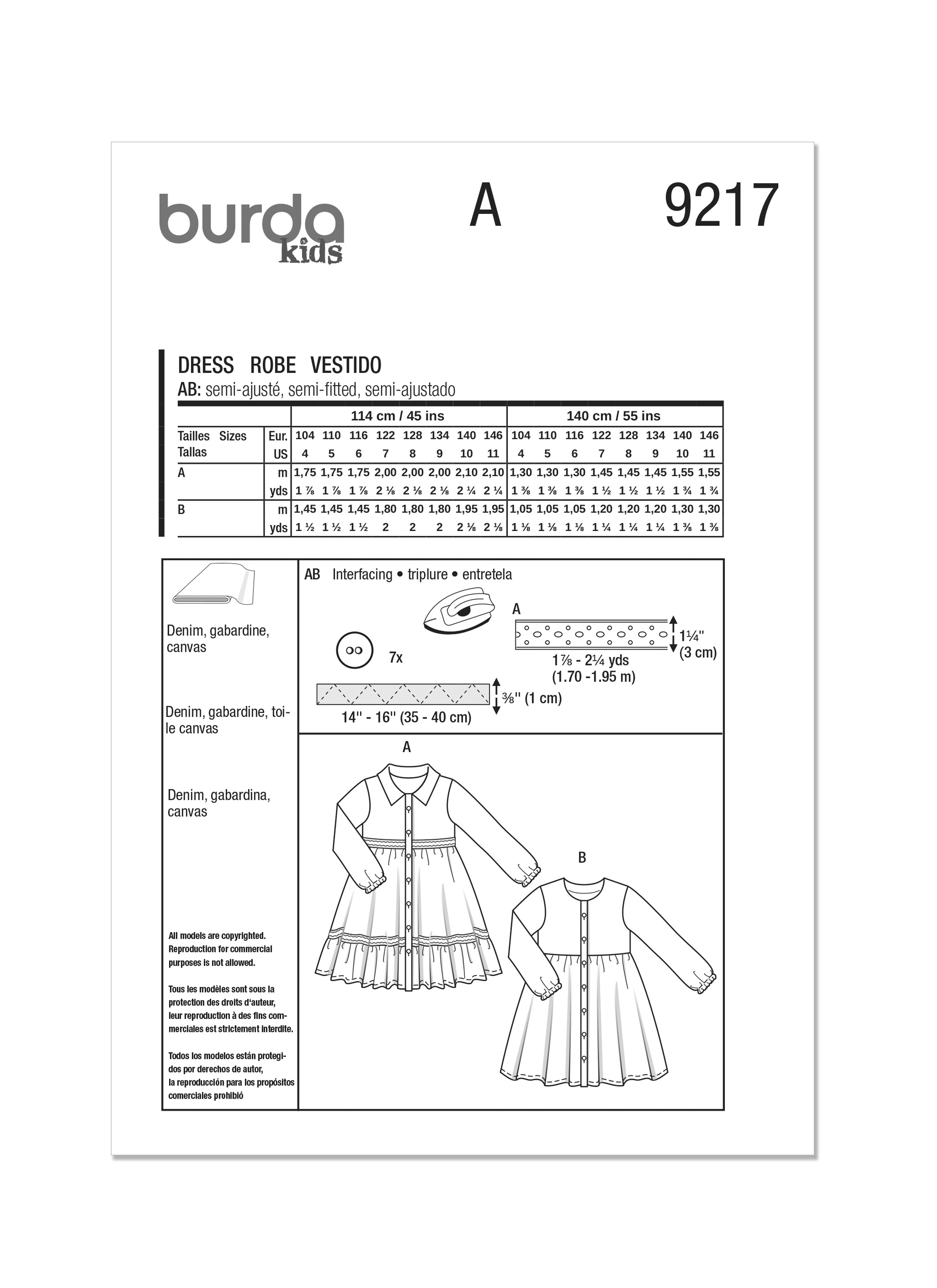 Burda Style Pattern 9217 Children's Dresses
