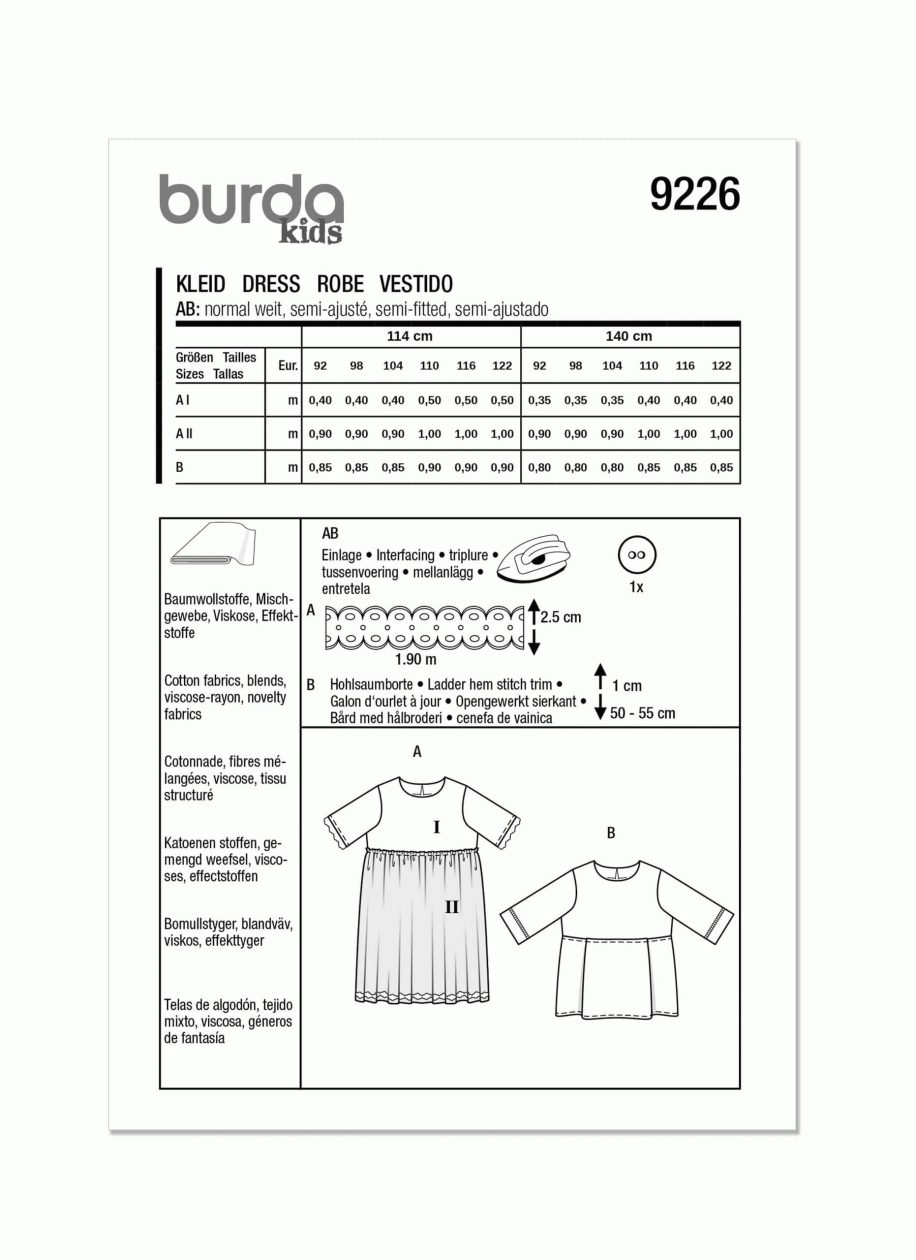 Burda Style Pattern B9226 Children’s Dress - Sewdirect