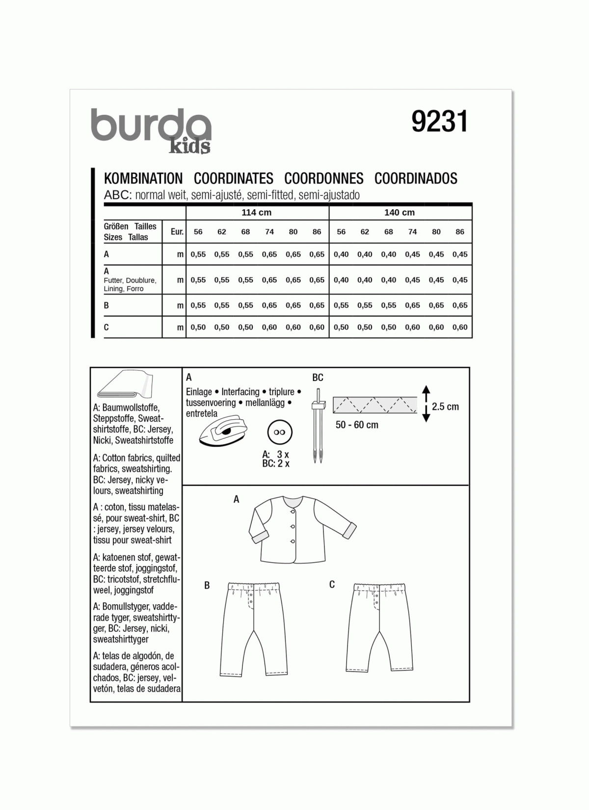 Burda Style Pattern B9231 Babies' Coordinates