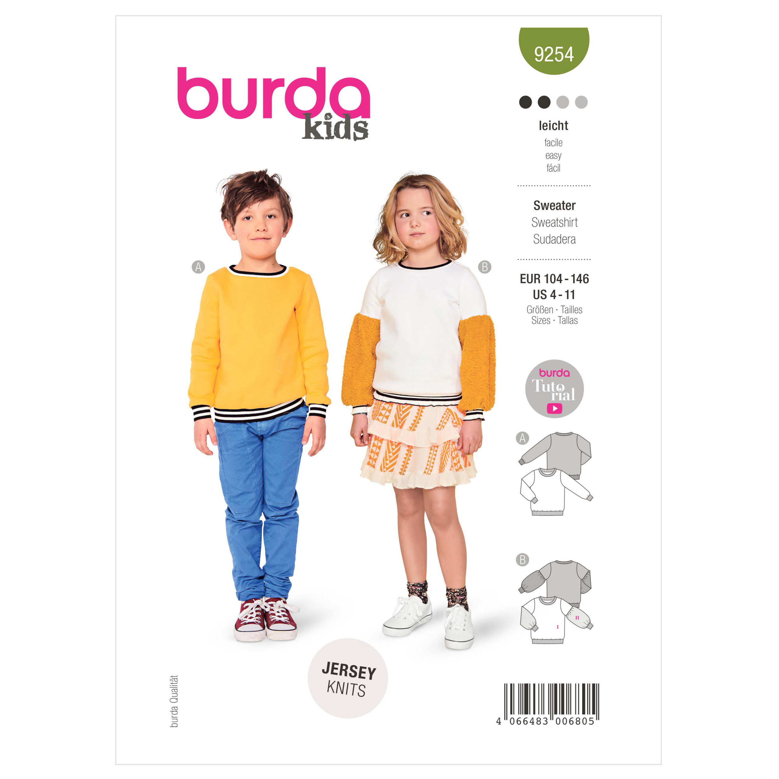 Burda Style Pattern B9254 Children’s Sweatshirts
