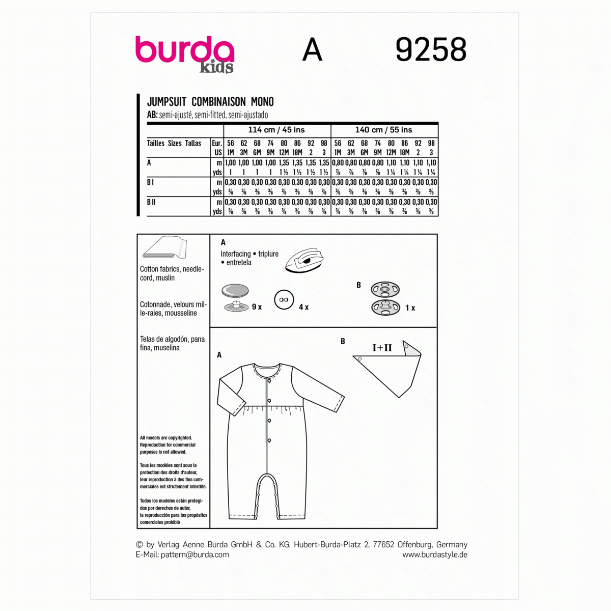 Burda Style Pattern 9258 Babies' Coordinates