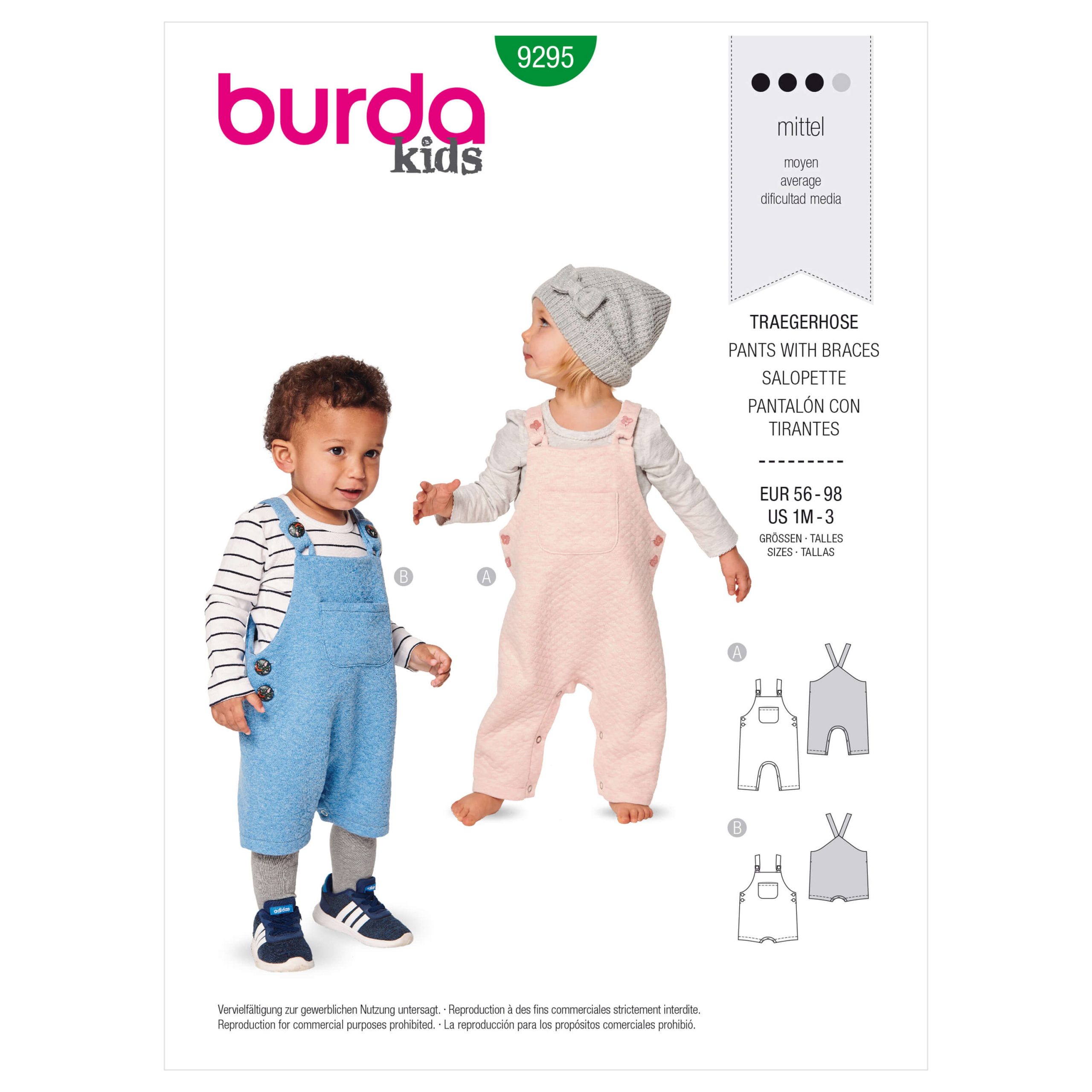 Burda Style Pattern B9295 Babies’ Bibbed trousers or Trousers – Dungarees with straps