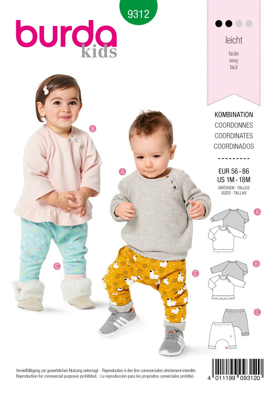 Burda Style Pattern B9312 Babies' Coordinates, Pull-On Top and Trousers