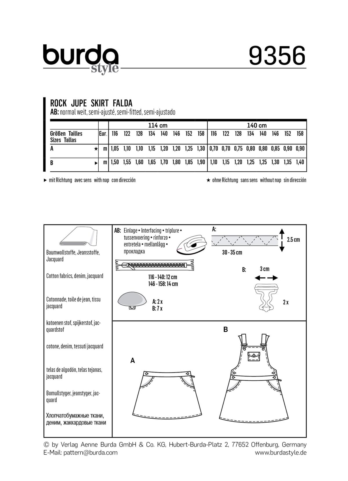 Burda Style Pattern B9356 Girl/Girl Plus Skirt