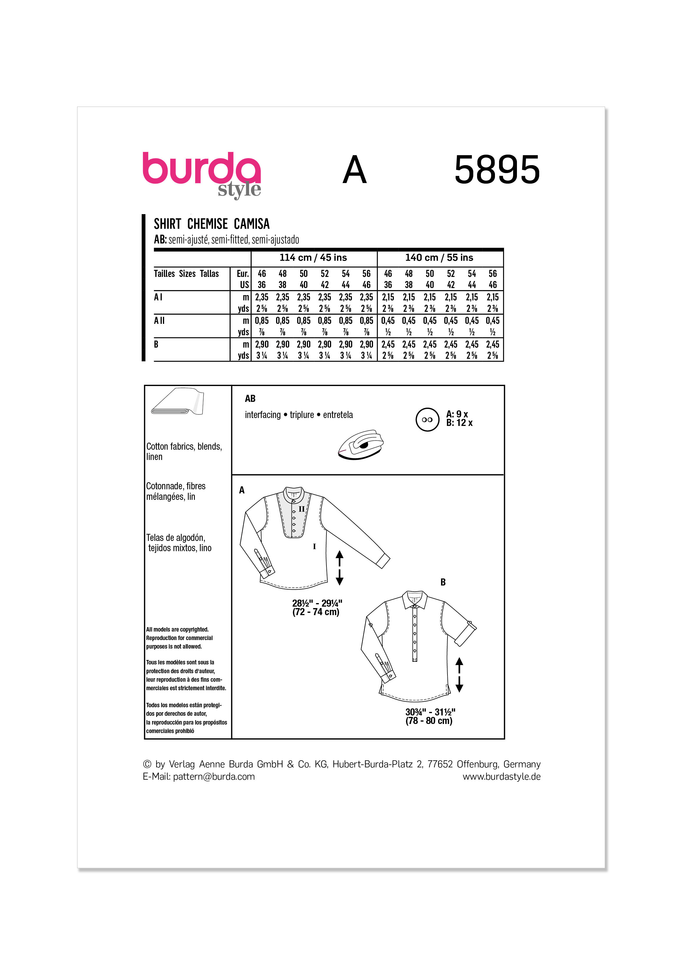 Burda Style Pattern B5895 Men's Top