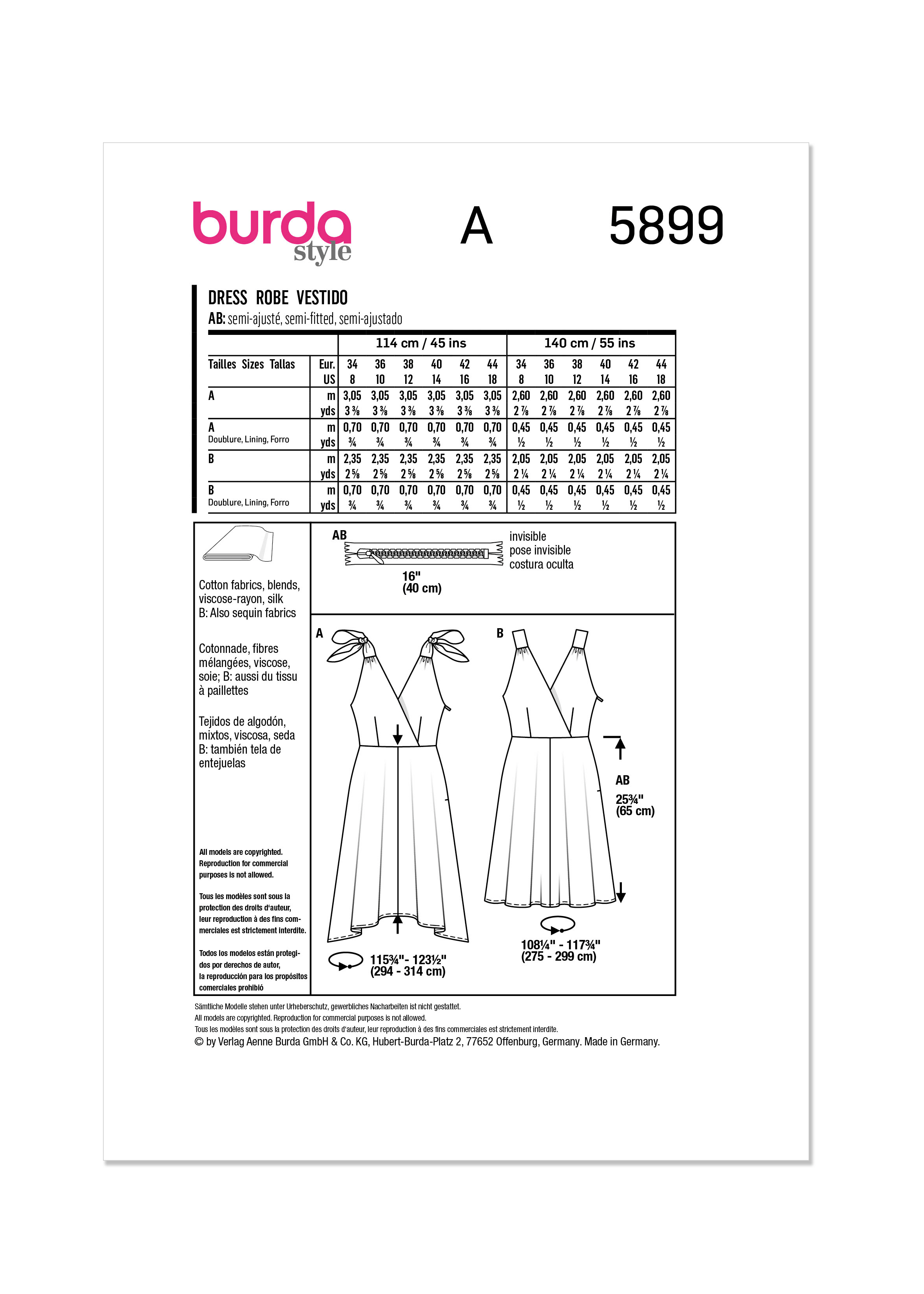 Burda Style Pattern B5899 Misses' Dress