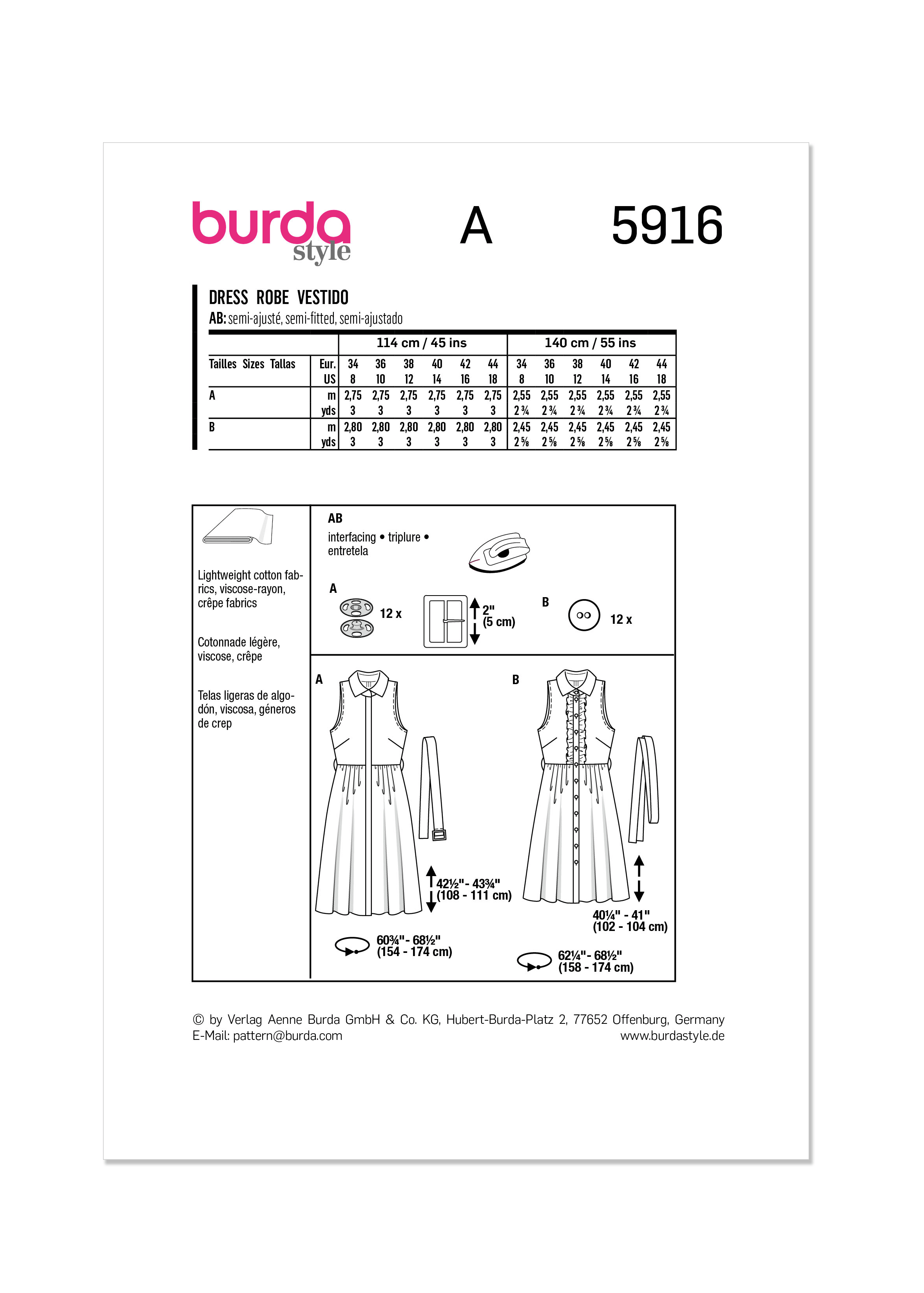 Burda Style Pattern B5916 Misses' Dress
