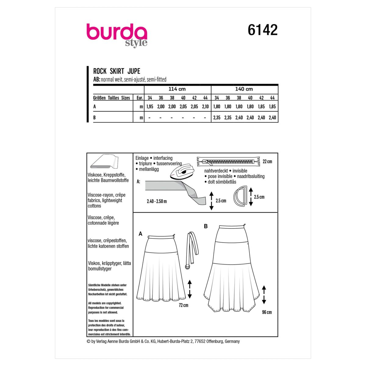 Burda Style Pattern 6142 Misses' Skirt