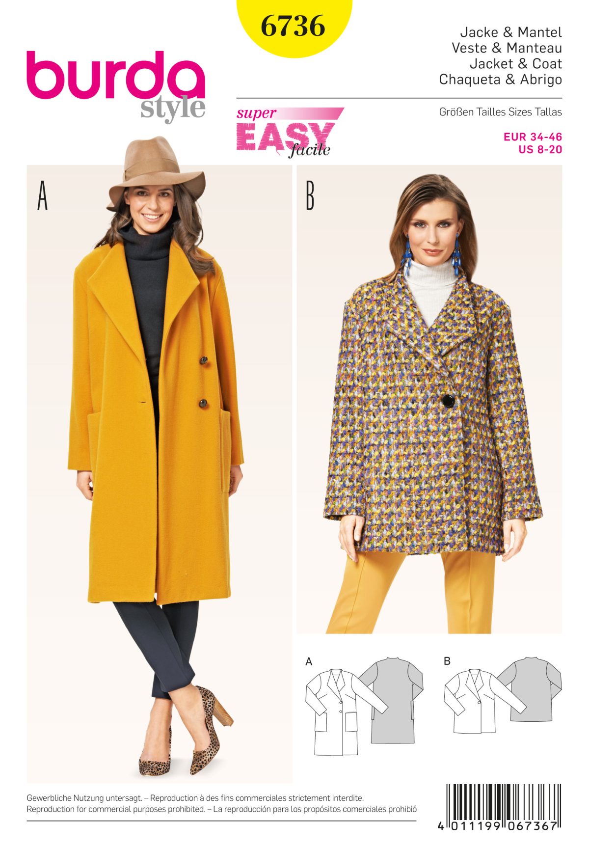 Burda B6736 Women's Jackets and Coats Sewing Pattern