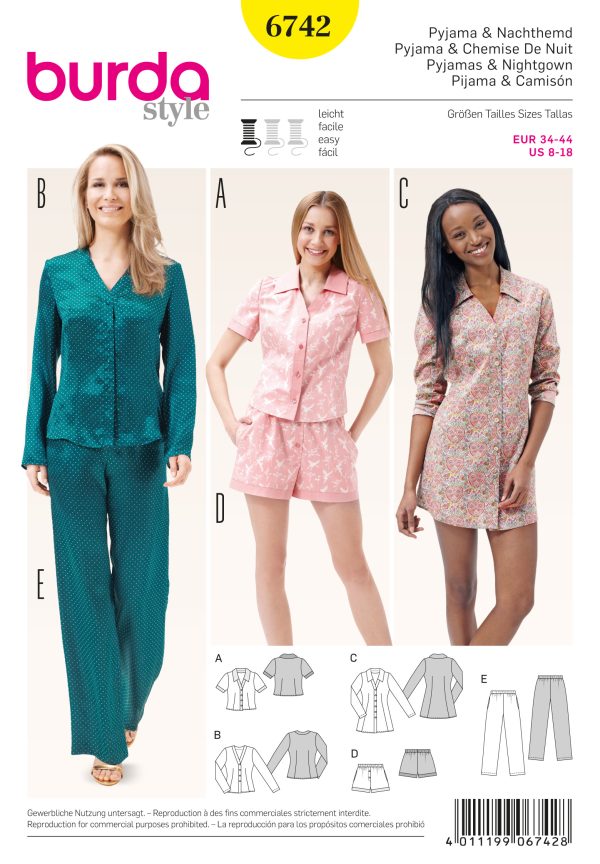 Burda B6742 Women's Sleepwear Sewing Pattern