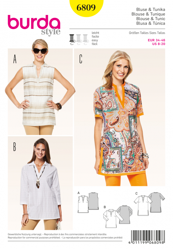 Burda B6809 Tops, Shirts, Blouses Sewing Pattern