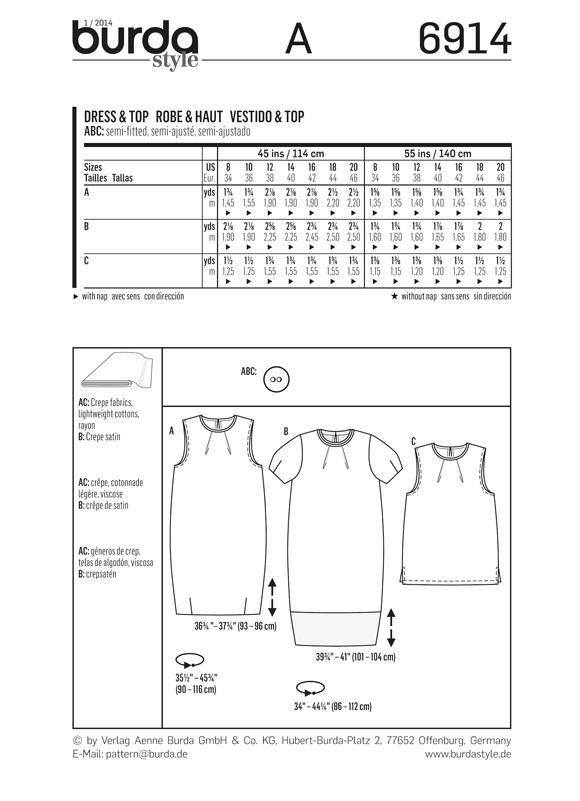 Burda B6914 Burda Style Dresses Sewing Pattern