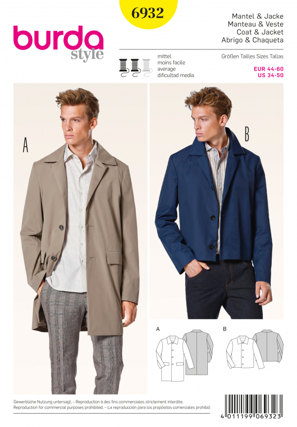 Burda B6932 Burda Style Menswear Sewing Pattern