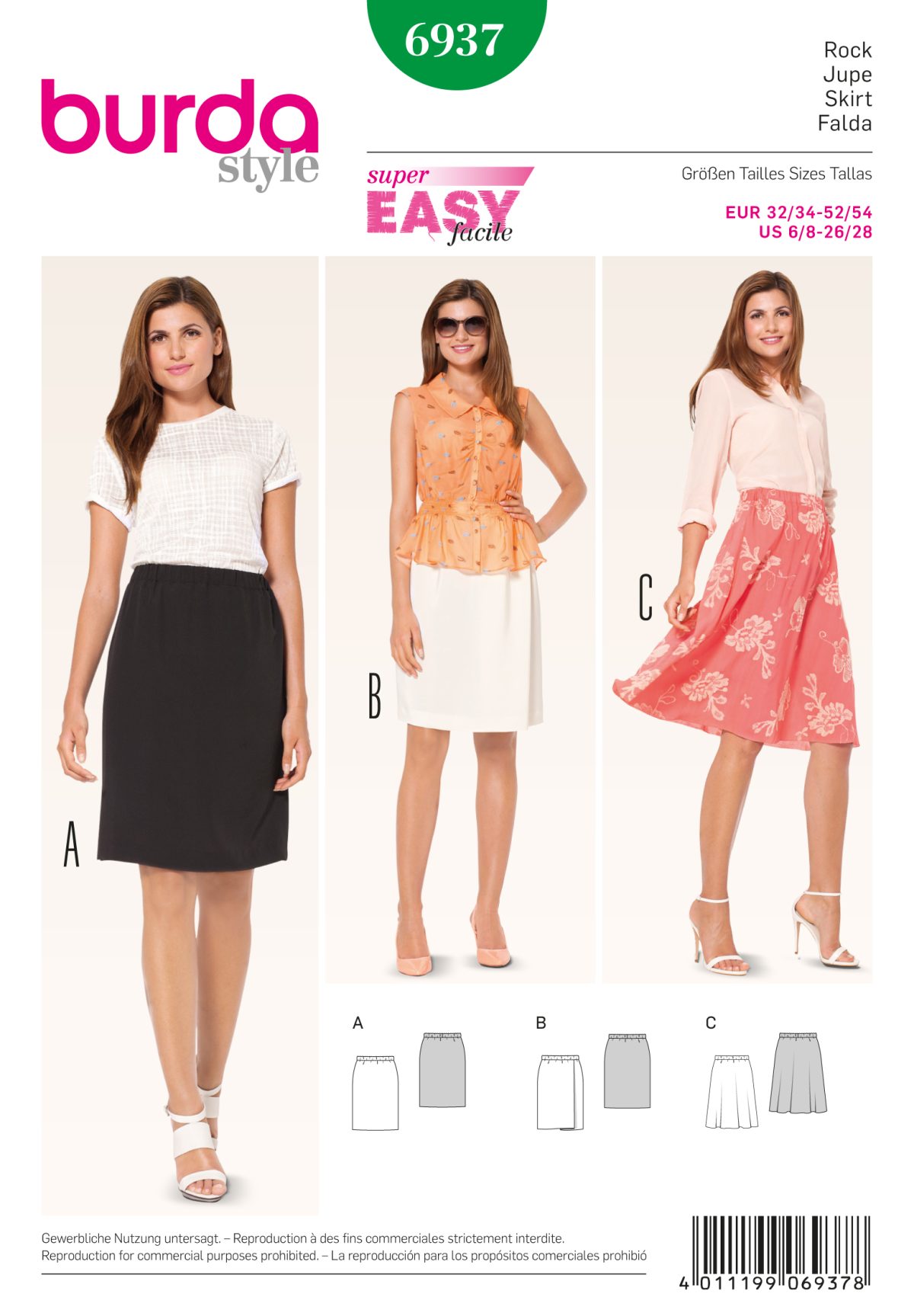 Burda B6937 Burda Style Skirts Sewing Pattern
