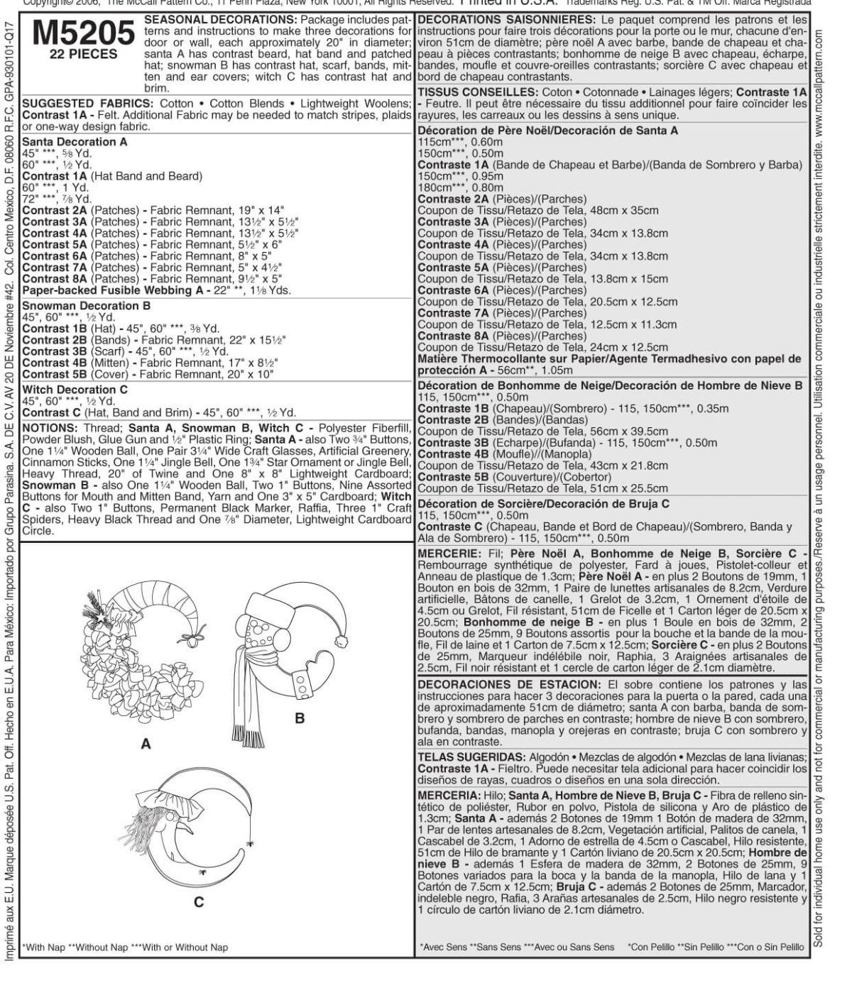 McCall's Sewing Pattern Christmas Door Hanging Decorations