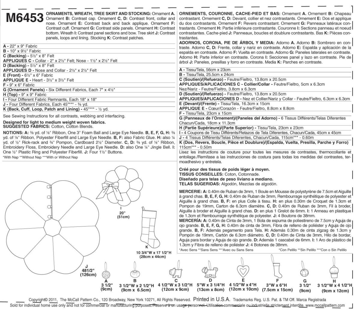 McCall's Sewing Pattern Christmas Ornaments, Wreath, Tree Skirt and Stocking