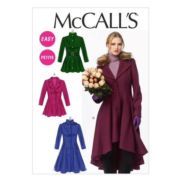 McCall's Sewing Pattern M6800 Misses'/Miss Petite Lined Coats, Belt and Detachable Collar and Hood