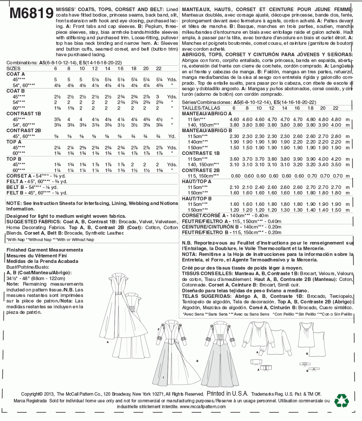 McCall's Sewing Pattern M6819 Misses' Costumes