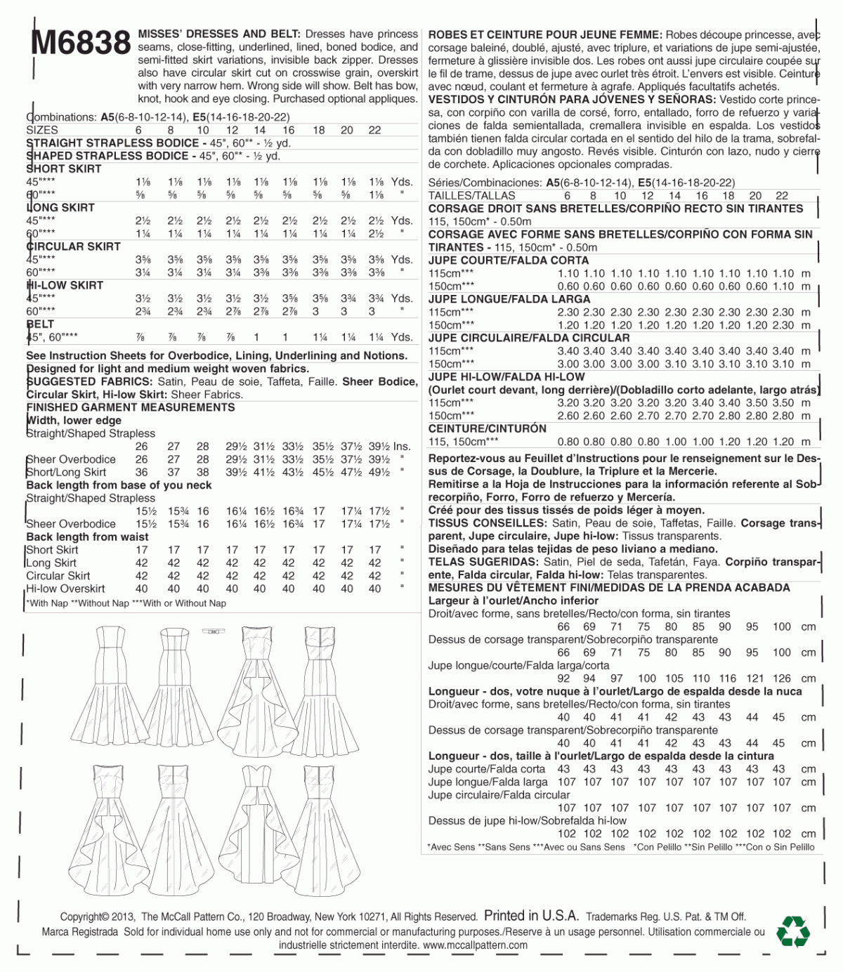 McCall's Sewing Pattern M6838 Misses' Dress