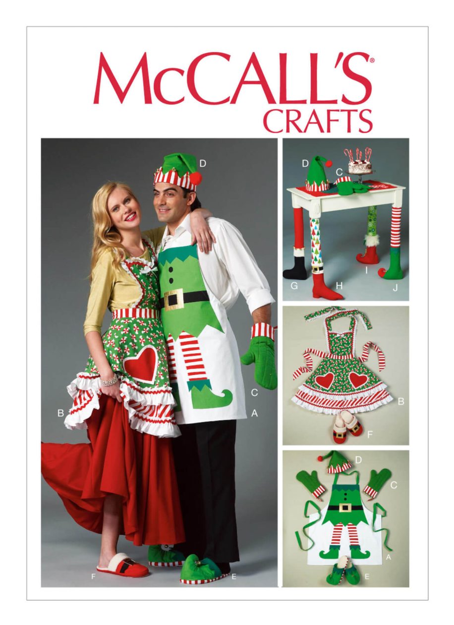 McCall's Sewing Pattern Christmas Aprons, Oven Mitts, Hat, Slippers, and Table Leg Decorations
