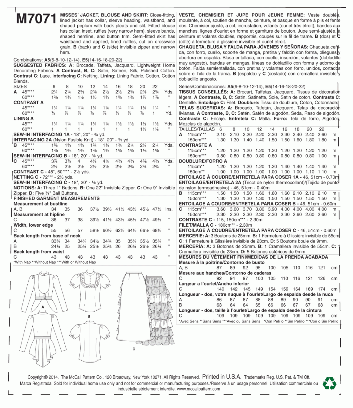 McCall's Sewing Pattern M7066 Misses' Costume