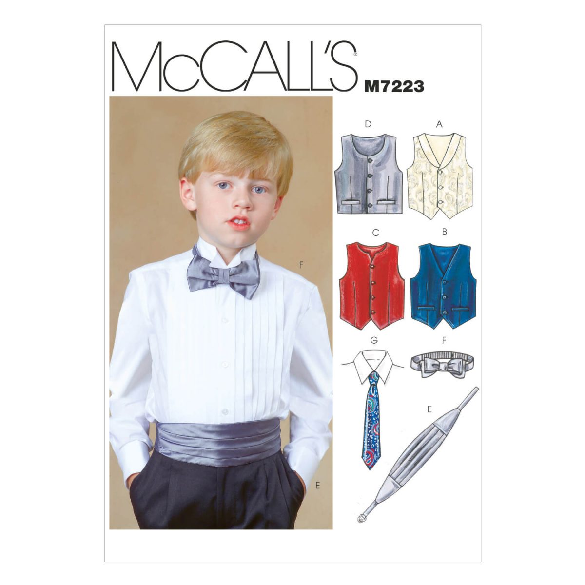 McCall's Sewing Pattern M7223 Children's/Boys' Lined Vests, Cummerbund, Bow Tie and Necktie