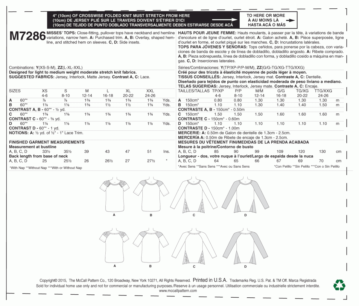 McCall's Sewing Pattern M7286 Misses' Tops
