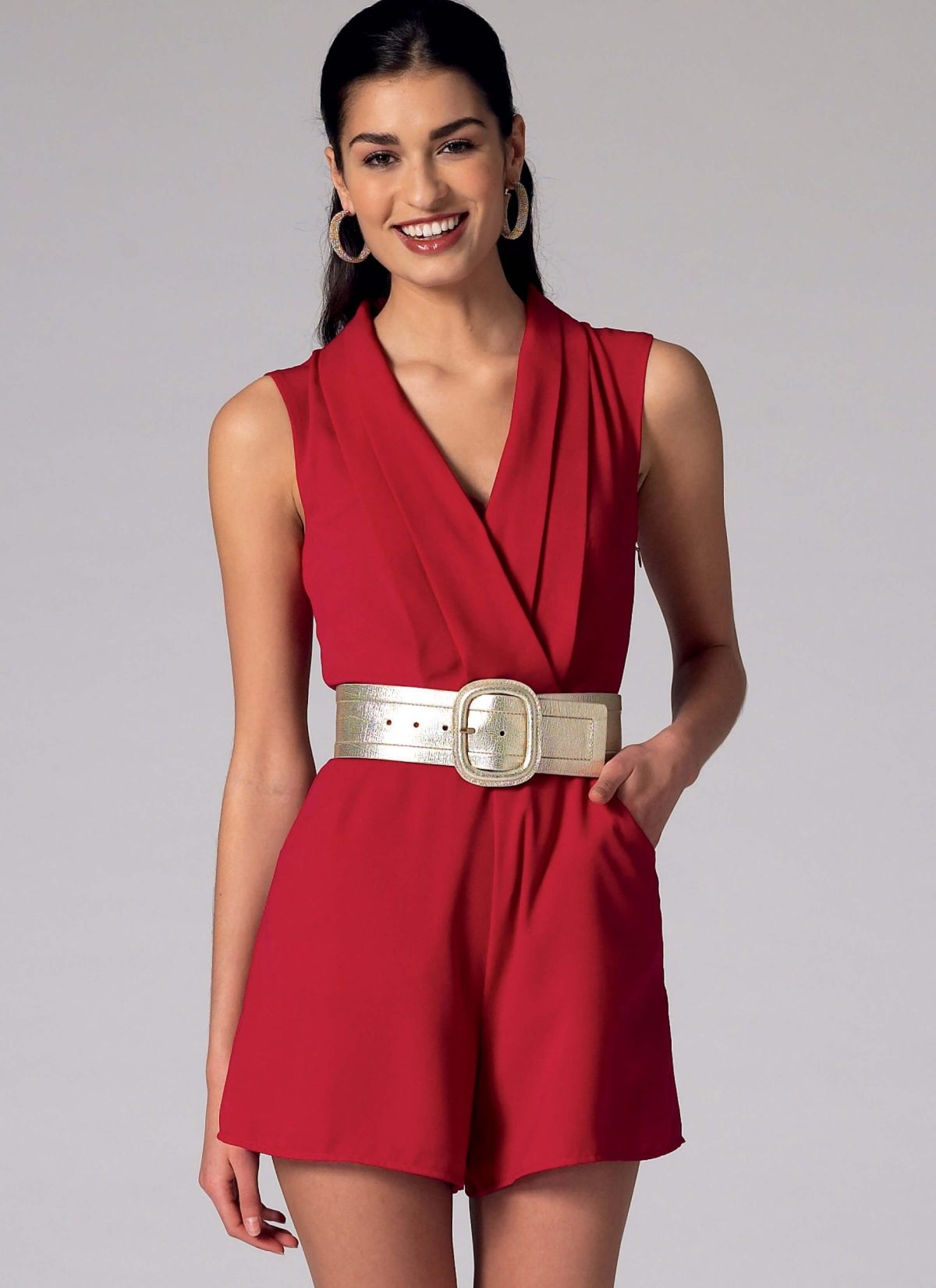 McCall's Sewing Pattern M7366 Misses' Pleated Surplice or Plunging-Neckline Rompers, Jumpsuits and Belt