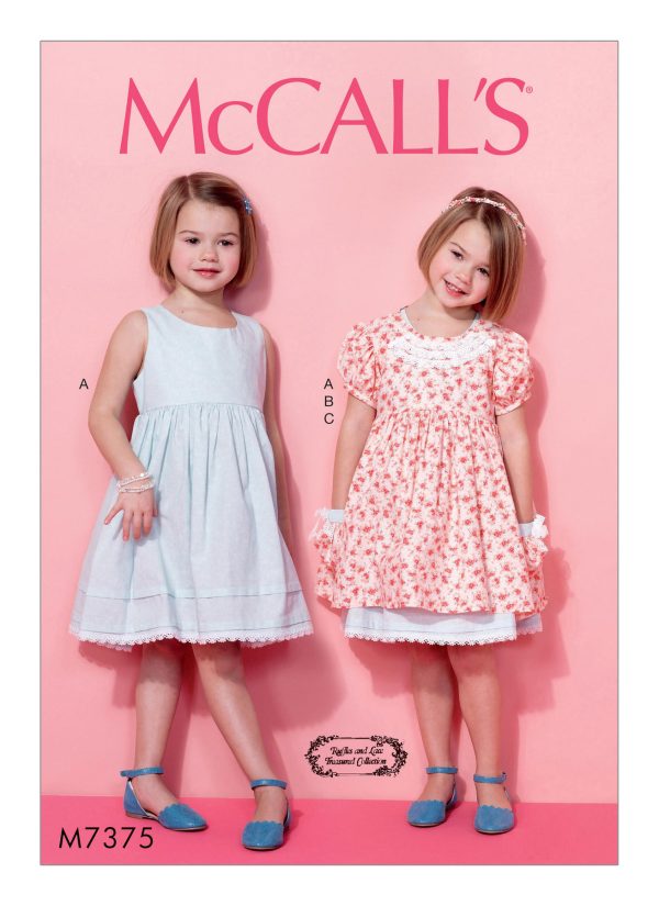 McCall's Sewing Pattern M7375 Children's/Girls' Sleeveless Dress, Puff Sleeve Overdress and Headband