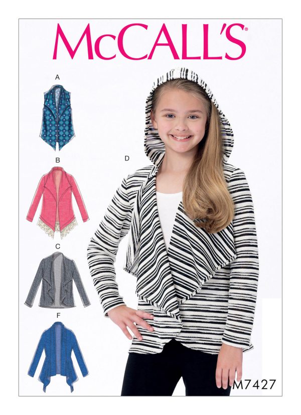 McCall's Sewing Pattern M7427 Girls' Shawl Collar Vest and Cardigans
