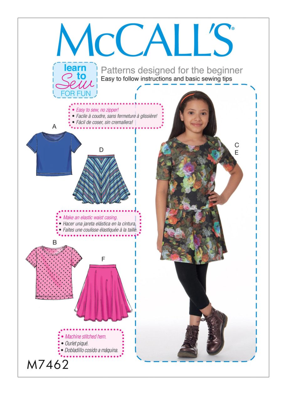 Sew Direct Patterns McCall’s Sewing Pattern M7462 Girls’/Girls’ Plus Knit Tops and Flared ...