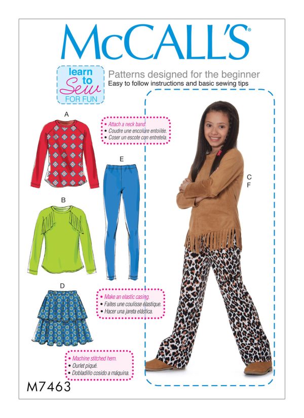 McCall's Sewing Pattern M7463 Girls'/Girls' Plus Raglan Sleeve Tops, Tiered Skirt, Pull-On Leggings and Trousers