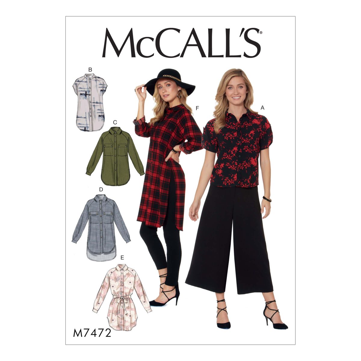 McCall's Sewing Pattern M7472 Misses' Raglan Sleeve, Button-Down Shirts and Tunics