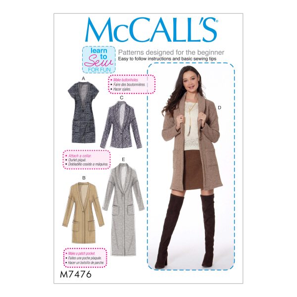 McCall's Sewing Pattern M7476 Misses' Drop-Shoulder Vest and Cardigans
