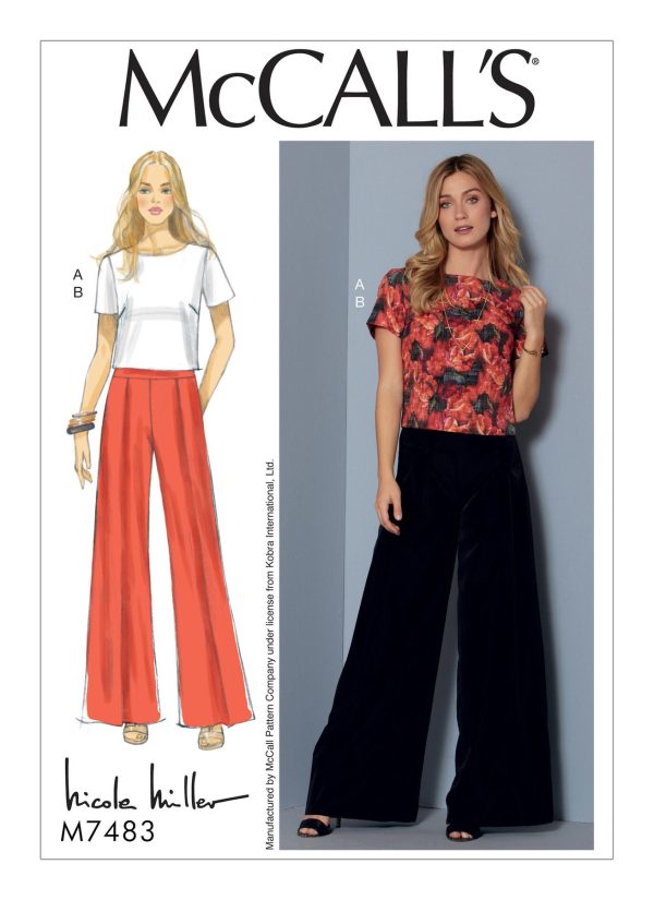 McCall's Sewing Pattern M7483 Misses' Short Sleeve Top and Pleated, Wide-Leg Trousers