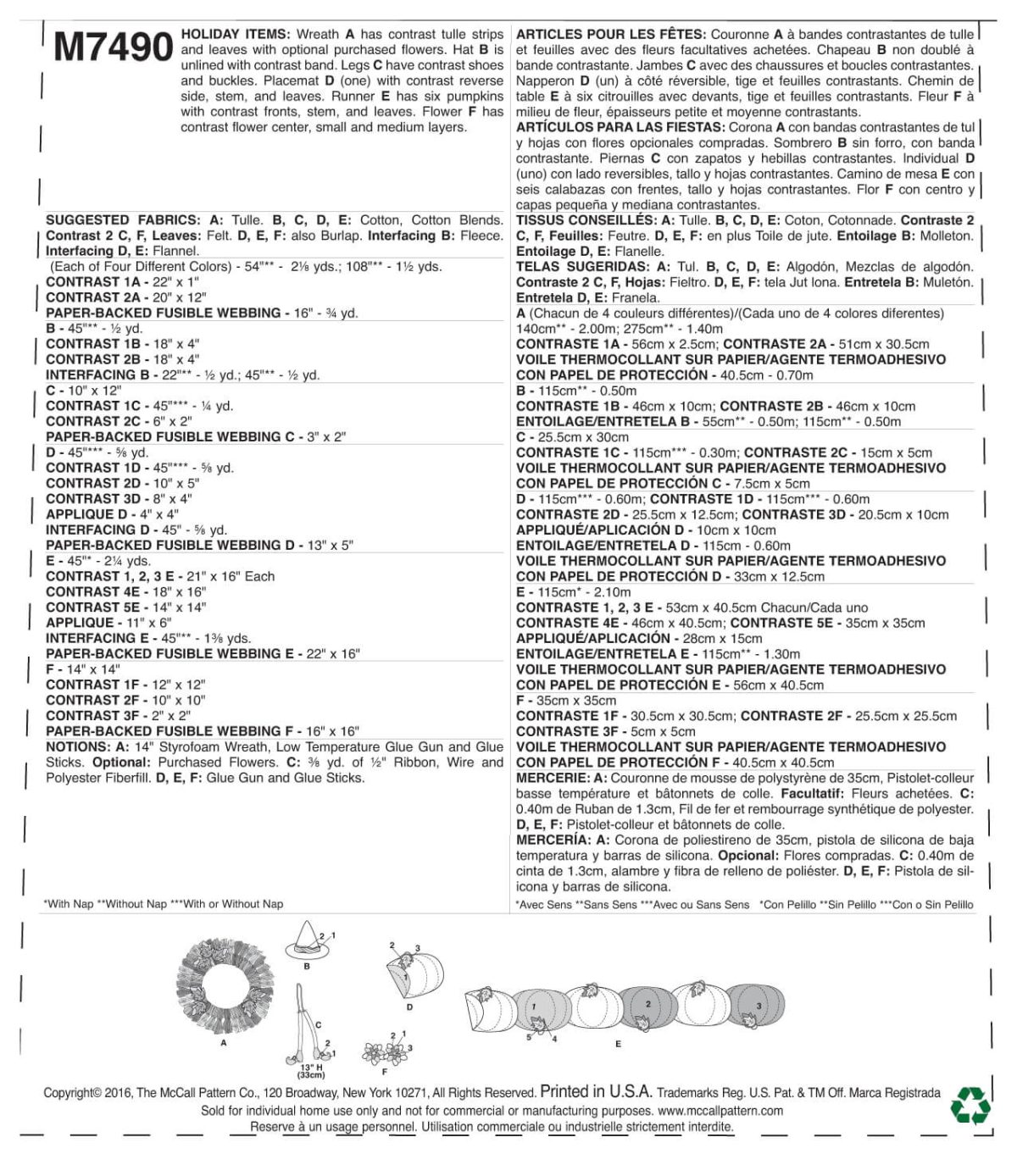 McCall's Sewing Pattern Pumpkin Placemats/Table Runner, Witch Hat/Legs, and Wreaths