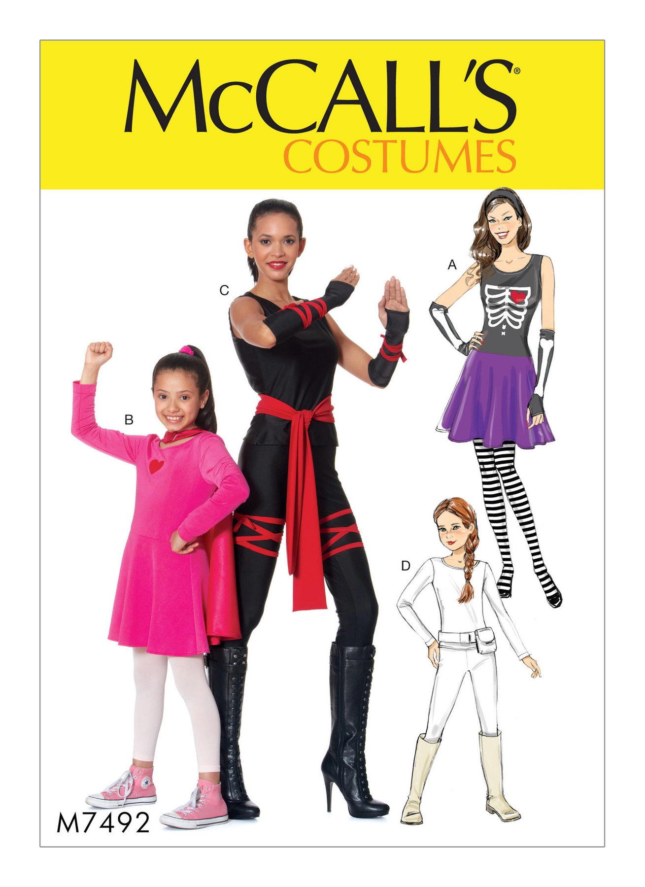 McCall’s Sewing Pattern M7492 Misses’/Girls’ Skeleton, Hero, Ninja or Fighter Costumes