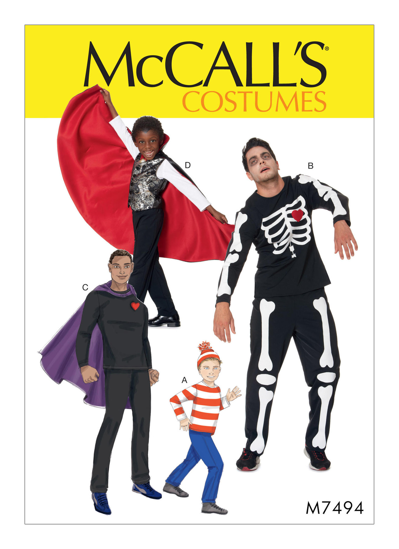 McCall’s Sewing Pattern M7494 Men’s/Boys’ Skeleton, Hero, Vampire and Character Costumes
