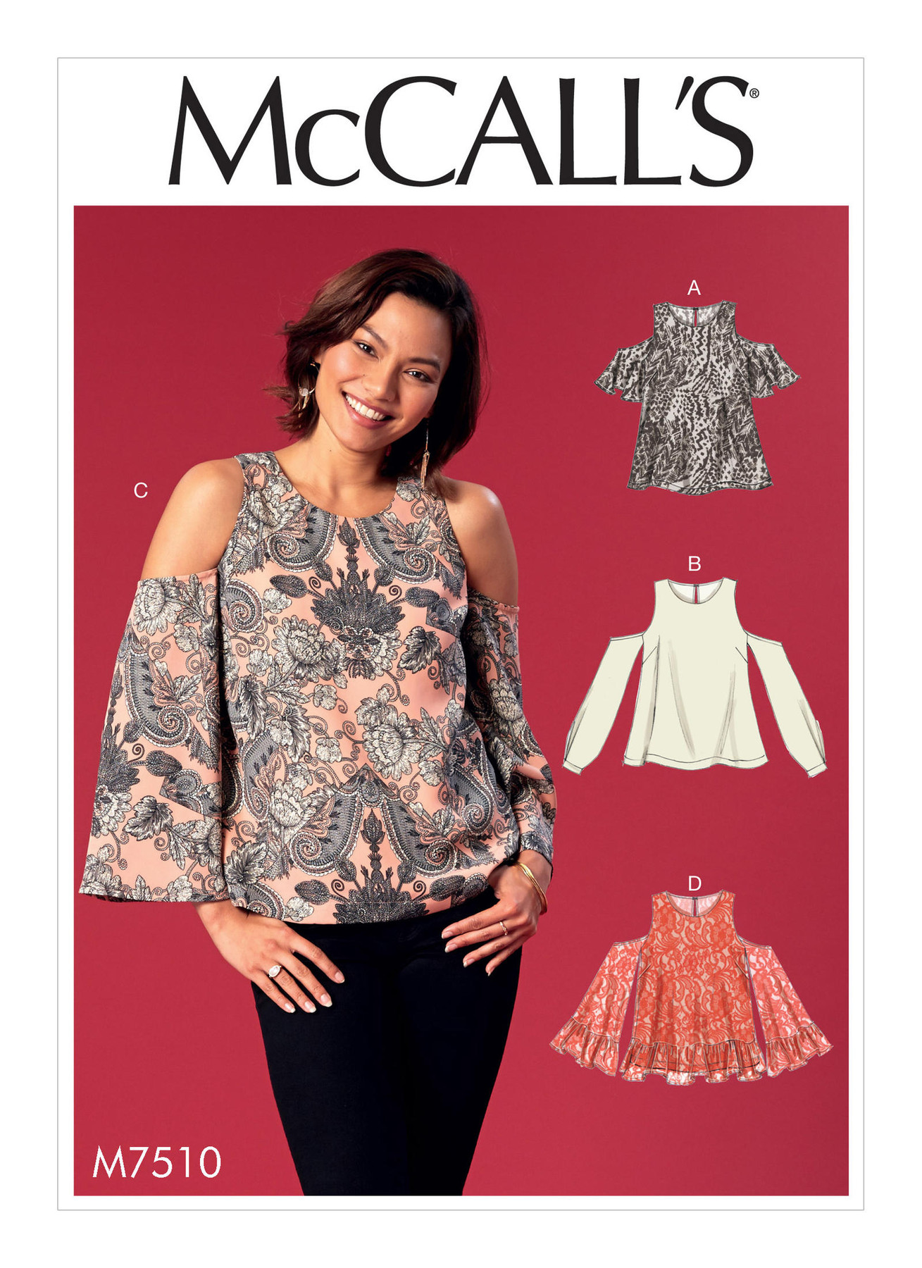 McCall’s Sewing Pattern M7510 Misses’ Cold-Shoulder Tops with Flared or Cuffed Sleeves