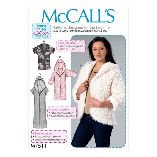 McCall's Sewing Pattern M7511 Misses' Open-Front Jackets with Shawl Collar and Hood