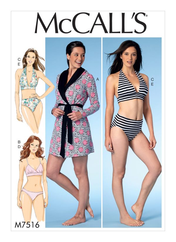 McCall's Sewing Pattern M7516 Misses' Robe with Hood, Belt, T-Back or Halter Bras, and Panties
