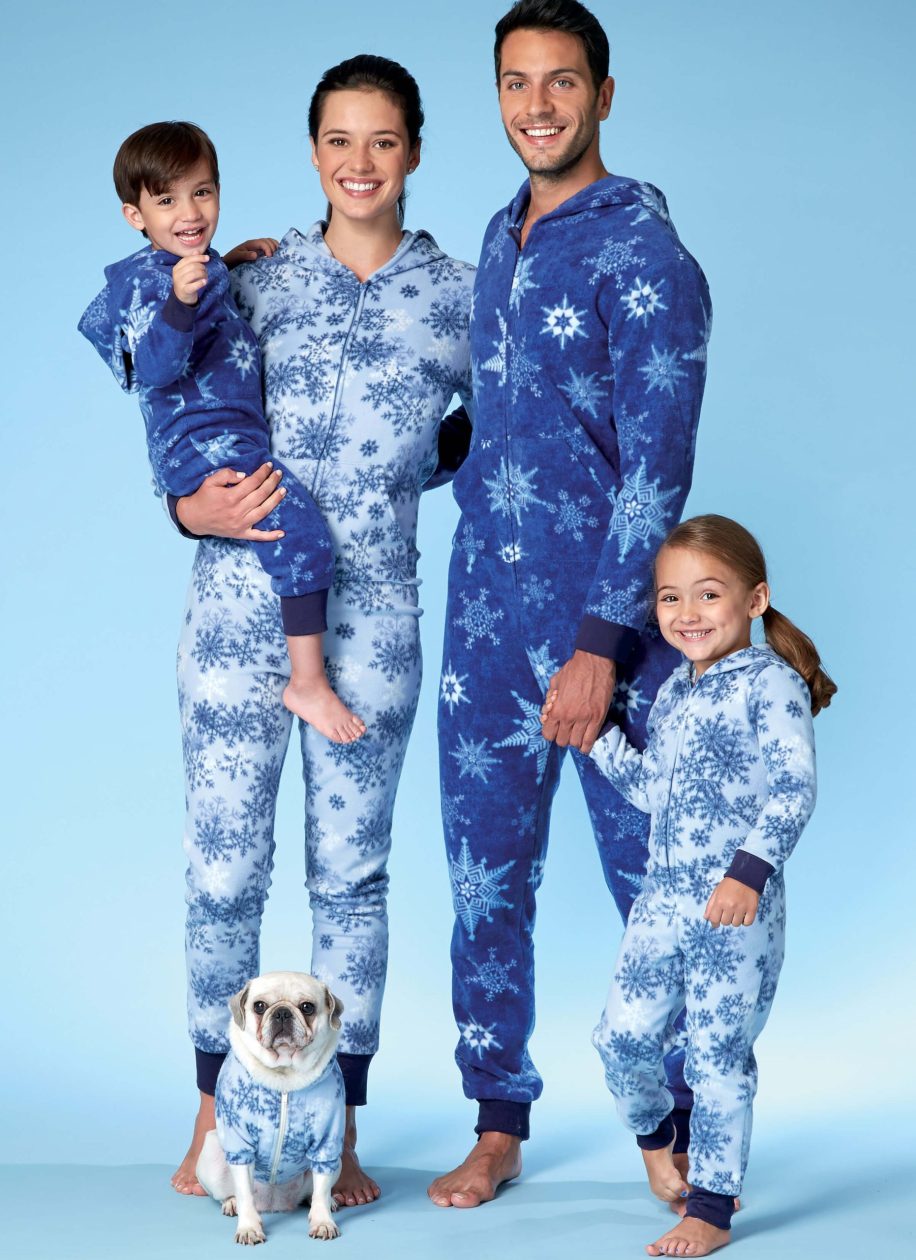 McCall's Sewing Pattern M7518 Men's/Misses'/Boys'/Girls'/Children's Hooded Jumpsuits and Dog Coat with Kangaroo Pocket