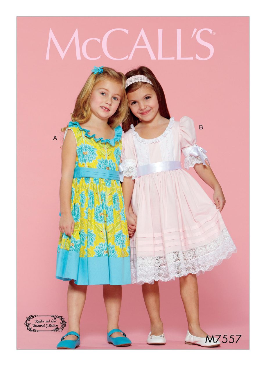 McCall's Sewing Pattern M7557 Children's/Girls' Ruffle-Neck Dresses with Bands and Ties
