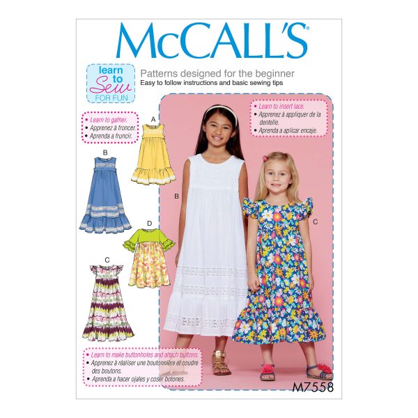 McCall's Sewing Pattern M7558 Children's/Girls' Sleeveless and Ruffle Sleeve Empire-Waist Dresses