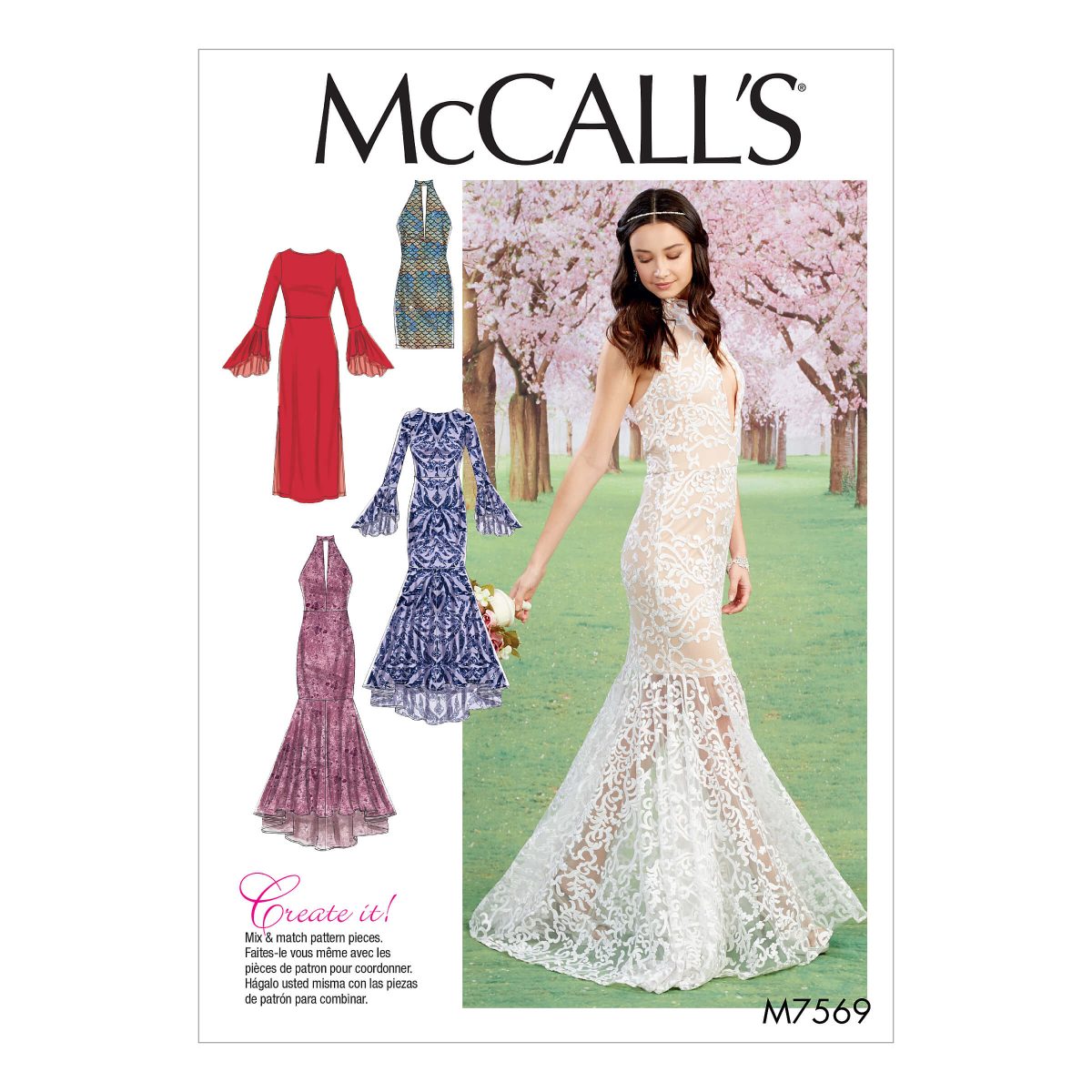 McCall's Sewing Pattern M7569 Misses' Column and Mermaid-Style Dresses with Bodice and Sleeve Variations