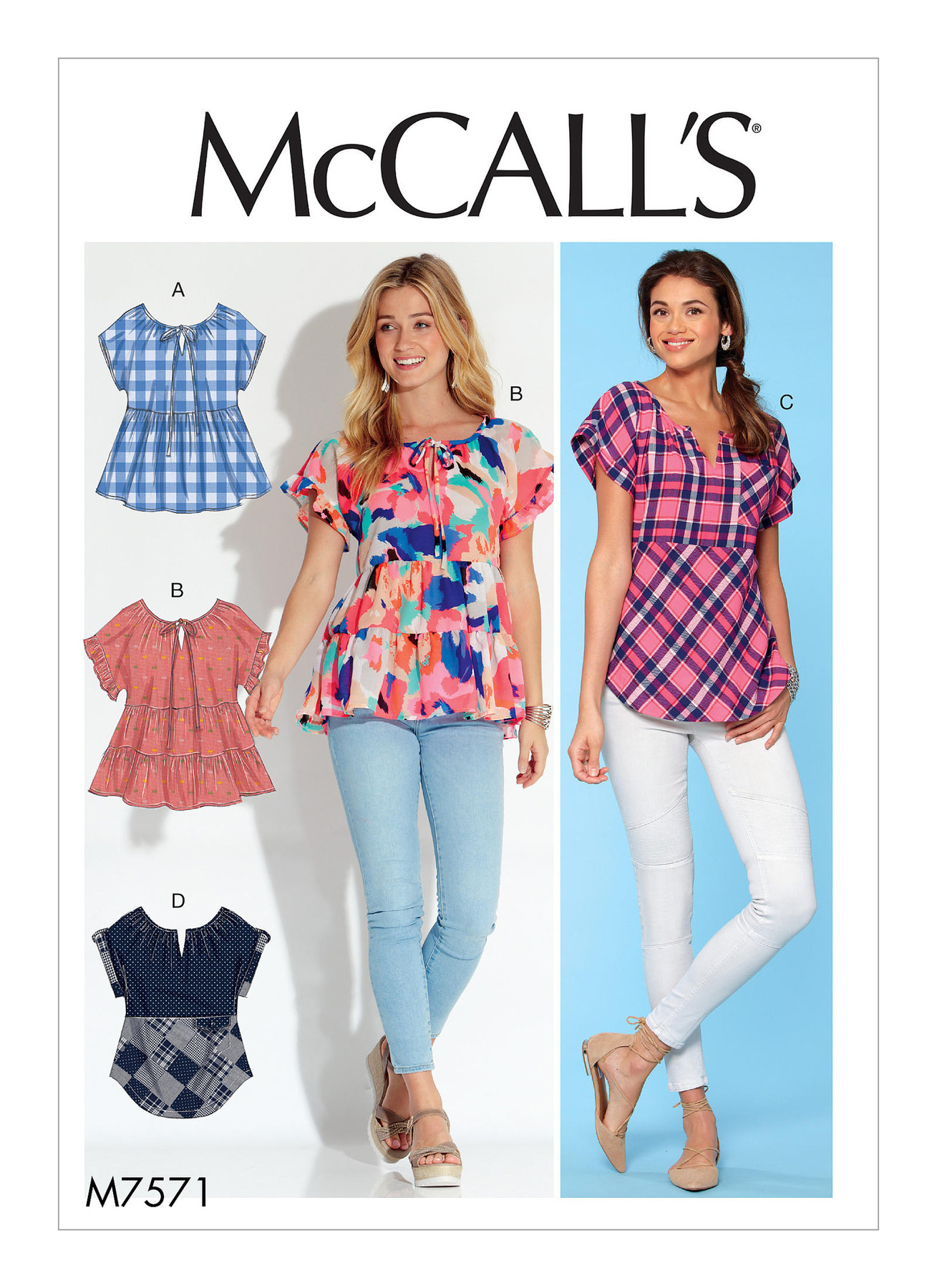 McCall’s Sewing Pattern M7571 Misses’ Split-Neck Tops with Sleeve and Hem Options